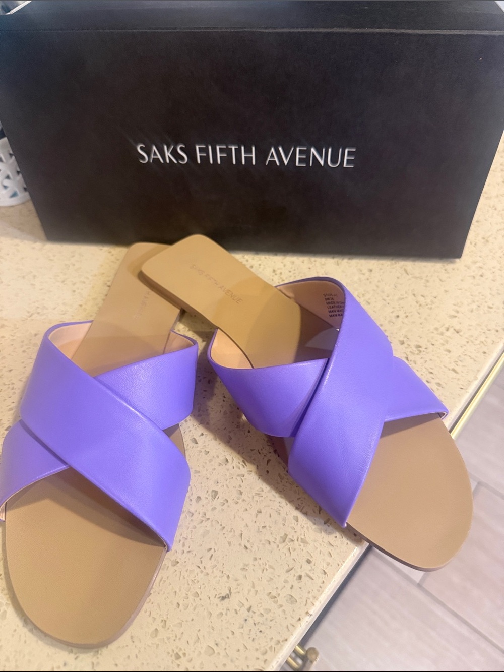 Saks Fifth Avenue Lilac Crisscross Slide Sandals